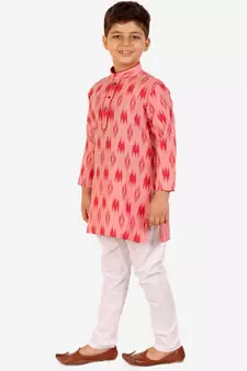 Red Stripes Cotton Jacquard Kurta Pajama Set // Traditional Wear