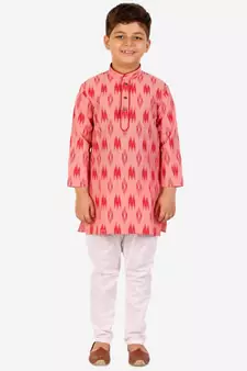 Red Stripes Cotton Jacquard Kurta Pajama Set // Traditional Wear