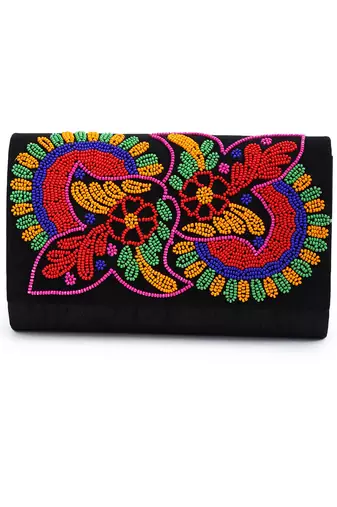 Beaded floral envelope clutch