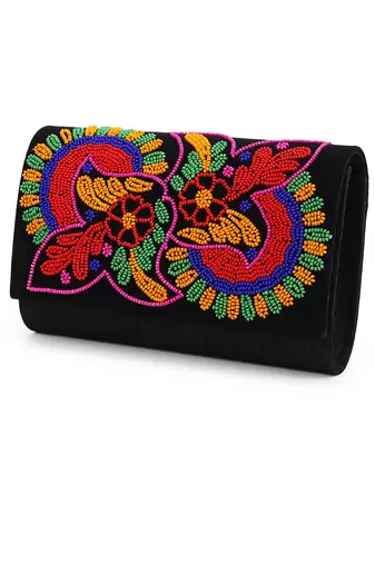 Beaded floral envelope clutch