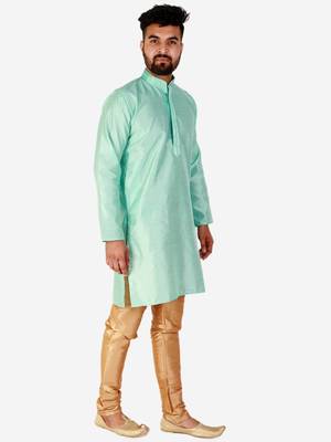 Firozi Printed Silk Kurta Pajama & Waistcoat Set For Mens 1