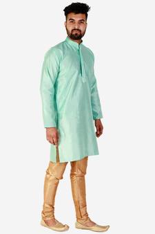 Firozi Printed Silk Kurta Pajama & Waistcoat Set For Mens
