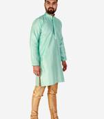 Firozi Printed Silk Kurta Pajama & Waistcoat Set For Mens
