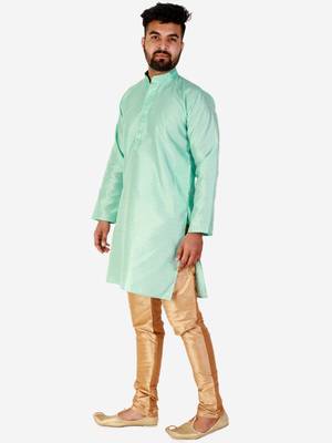 Firozi Printed Silk Kurta Pajama & Waistcoat Set For Mens 2