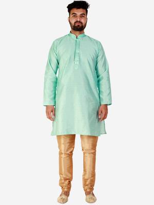 Firozi Printed Silk Kurta Pajama & Waistcoat Set For Mens 3