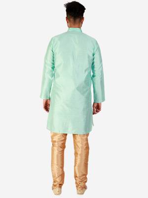 Firozi Printed Silk Kurta Pajama & Waistcoat Set For Mens 4
