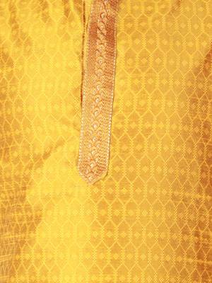 Gold Printed Silk Kurta Pajama & Waistcoat Set For Mens 5