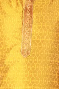 Gold Printed Silk Kurta Pajama & Waistcoat Set For Mens