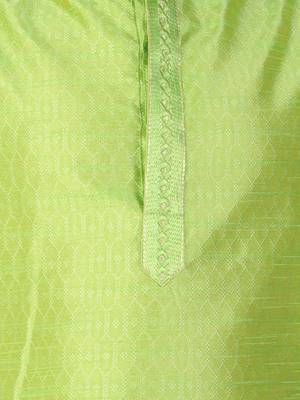 Green Printed Silk Kurta Pajama & Waistcoat Set For Mens 5