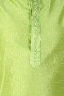 Green Printed Silk Kurta Pajama & Waistcoat Set For Mens