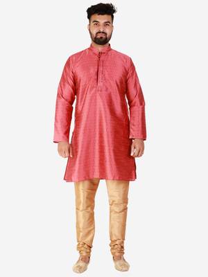 Maroon Printed Silk Kurta Pajama & Waistcoat Set For Mens 2