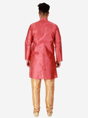 Maroon Printed Silk Kurta Pajama & Waistcoat Set For Mens 3