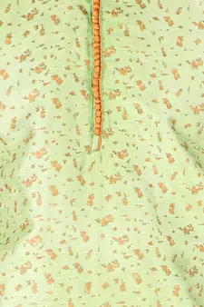 Green Printed Silk Kurta Pajama & Waistcoat Set For Mens
