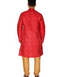 Maroon Printed Silk Kurta Pajama & Waistcoat Set For Mens