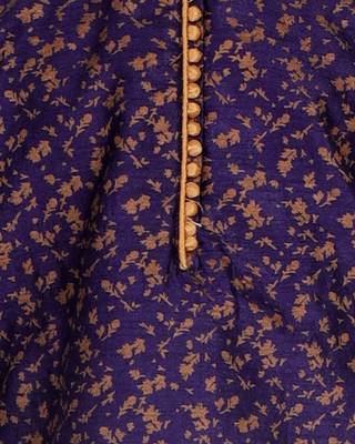 Navy Blue Printed Silk Kurta Pajama & Waistcoat Set For Mens 5