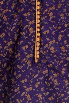 Navy Blue Printed Silk Kurta Pajama & Waistcoat Set For Mens