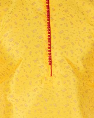 Yellow Printed Silk Kurta Pajama & Waistcoat Set For Mens 5
