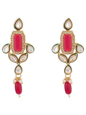 Styylo Fashion Geometric Shape Traditional Rose Pink Kundan and Beads Necklace Earring And Maangtika 3