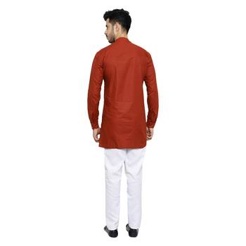 Rust Printed Cotton Kurta Churidar Pajama Set For Mens 4