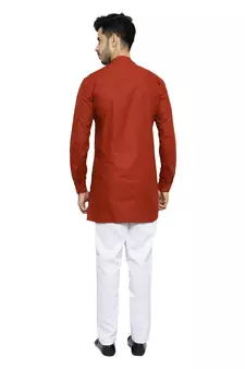Rust Printed Cotton Kurta Churidar Pajama Set For Mens