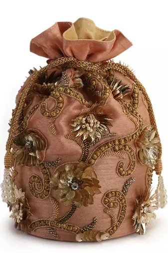 Coral floral potli bag