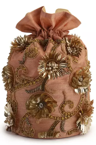 Coral floral potli bag