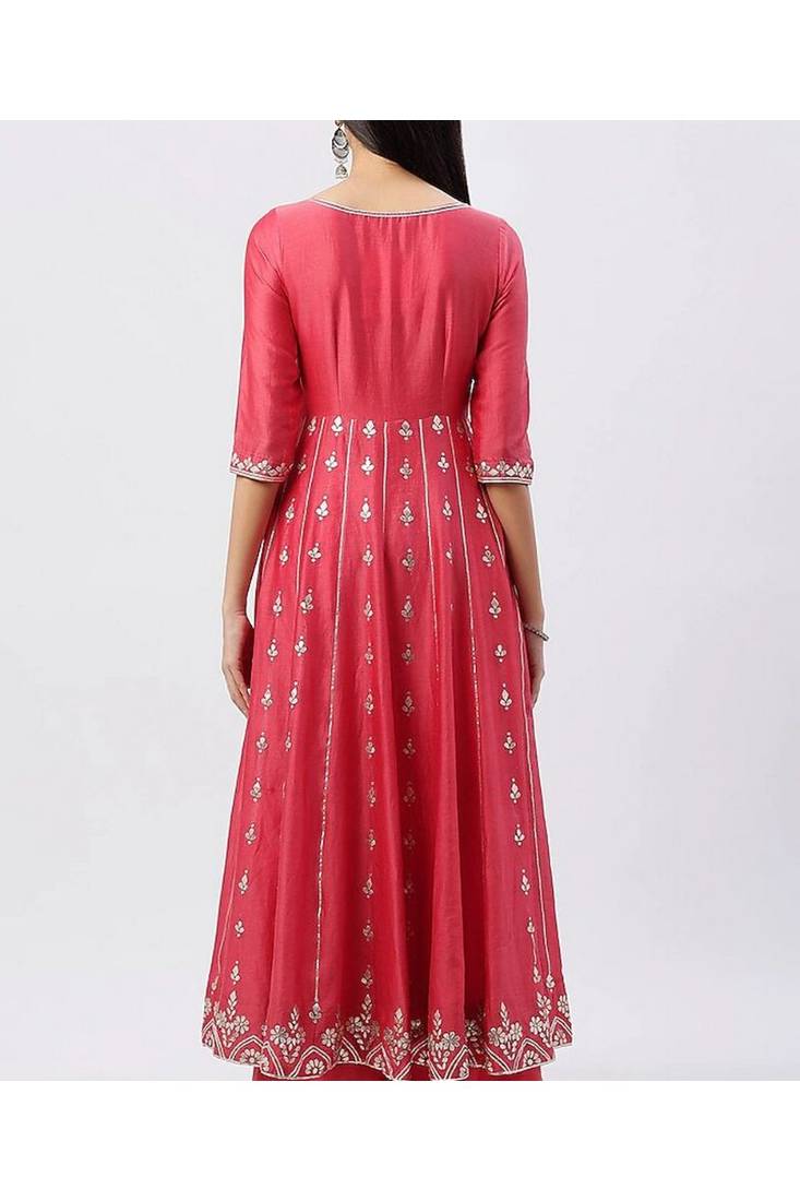 VINTAGE ROSE: RED FLORAL & STRIPE ANARKALI SET main image 0