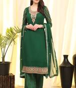 Green Embroidered Faux Georgette Salwar Free size full stitched Up To 42" Size
