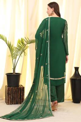 Green Embroidered Faux Georgette Salwar Free size full stitched Up To 42" Size 4