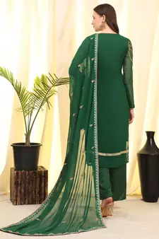 Green Embroidered Faux Georgette Salwar Free size full stitched Up To 42" Size