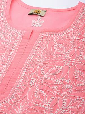Hand Embroidered Carrot Pink Cotton Lucknowi Chikankari Indian Women Short Kurti 5