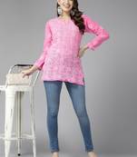 Hand Embroidered Dark Pink Georgette Lucknowi Chikankari Indian Women Short Kurti