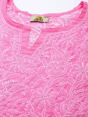 Hand Embroidered Dark Pink Georgette Lucknowi Chikankari Indian Women Short Kurti 5