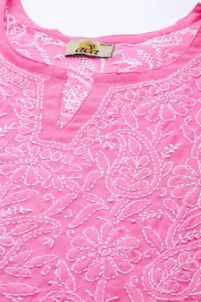 Hand Embroidered Dark Pink Georgette Lucknowi Chikankari Indian Women Short Kurti
