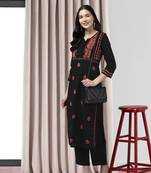 Hand Embroidered Black & Rust Cotton Lucknowi Chikankari Indian Women Kurta