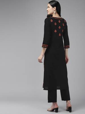 Hand Embroidered Black & Rust Cotton Lucknowi Chikankari Indian Women Kurta 2