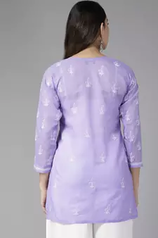 Hand Embroidered Mauve Cotton Lucknowi Chikankari Indian Women Straight Short Kurti