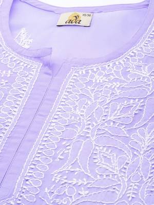 Hand Embroidered Mauve Cotton Lucknowi Chikankari Indian Women Straight Short Kurti 5