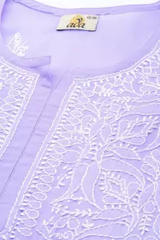 Hand Embroidered Mauve Cotton Lucknowi Chikankari Indian Women Straight Short Kurti
