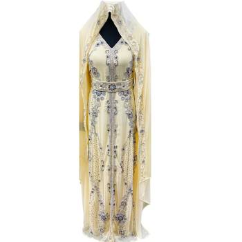 Biege Zari Stone Work Georgette Islamic Style Beads Embedded Partywear Kaftan Long Gown Evening wear Dubai kaftan 1