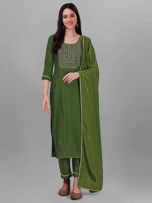 Green
 embroidered
 cotton silk
 kurtas-and-kurtis
 1