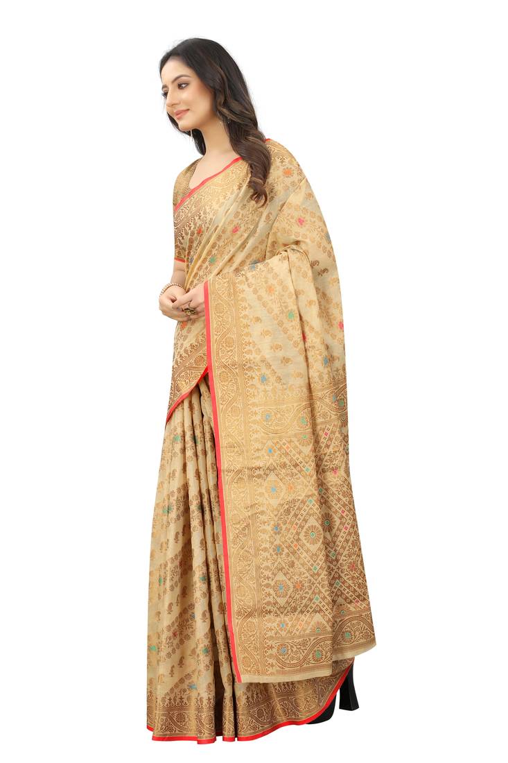 Women'S Chanderi Cotton Silk Saree With Unstitched Boluse Piece