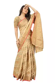 Women'S Chanderi Cotton Silk Saree With Unstitched Boluse Piece