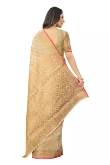 Women'S Chanderi Cotton Silk Saree With Unstitched Boluse Piece