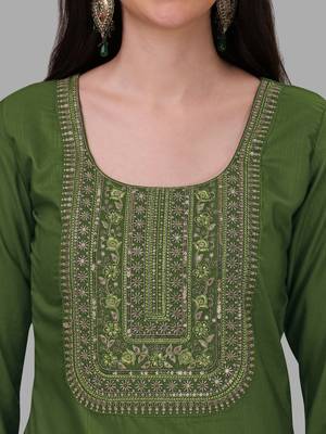 Green
 embroidered
 cotton silk
 kurtas-and-kurtis
 5