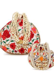Dangle Mother Daughter Floral Embroidered Faux Silk Potlis Combo (Pack of 2)