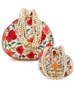 Dangle Mother Daughter Floral Embroidered Faux Silk Potlis Combo (Pack of 2)