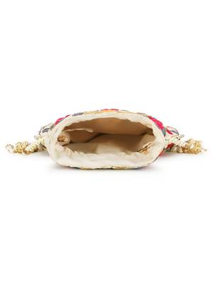 Dangle Cream & Multi Floral Embroidered Faux Silk Potlis Combo (Pack of 2) 5