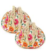 Dangle Cream & Multi Floral Embroidered Faux Silk Potlis Combo (Pack of 2)