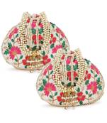 Dangle Cream & Multi Floral Embroidered Faux Silk Potlis Combo (Pack of 2)